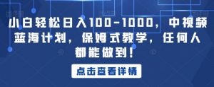 小白轻松日入100-1000，中视频蓝海计划，保姆式教学，任何人都能做到！【揭秘】-葛仙仙资源库