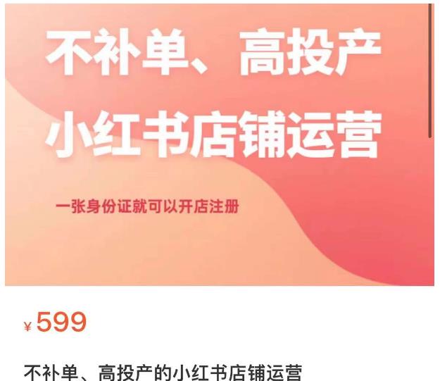 不补单、高投产的小红书店铺运营，一张身份证就可以开店注册-葛仙仙资源库