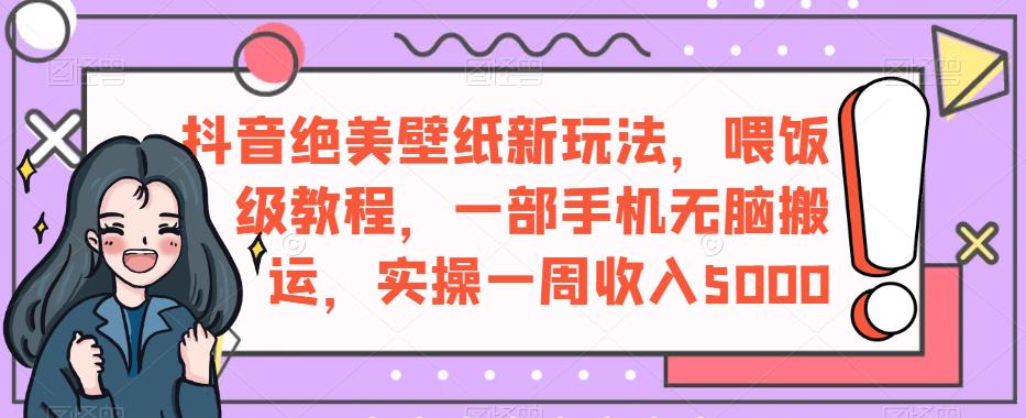 抖音绝美壁纸新玩法，喂饭级教程，一部手机无脑搬运，实操一周收入5000【揭秘】-葛仙仙资源库