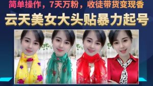 云天美女大头贴暴力起号教学，简单操作，7天万粉，收徒带货变现香-葛仙仙资源库