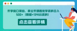 开学风口项目,卖公开课趣优学资料日入500+(教程+1346G资料)【揭秘】-葛仙仙资源库