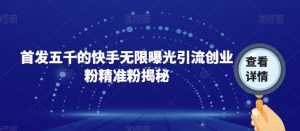 首发五千的快手无限曝光引流创业粉精准粉揭秘-葛仙仙资源库
