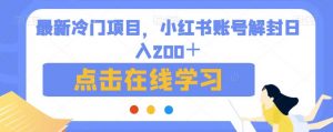 最新冷门项目,小红书账号解封日入200+【揭秘】-葛仙仙资源库