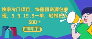 独家冷门项目,快团团资源包变现,9.9-19.9一单,轻松日入300+【揭秘】-葛仙仙资源库