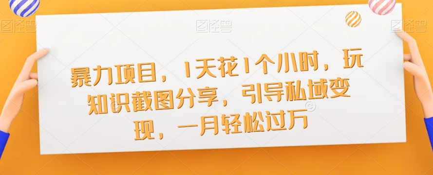 暴力项目，1天花1个小时，玩知识截图分享，引导私域变现，一月轻松过万【截图】-葛仙仙资源库