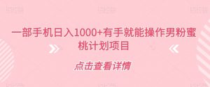 一部手机日入1000+有手就能操作男粉蜜桃计划项目【揭秘】-葛仙仙资源库