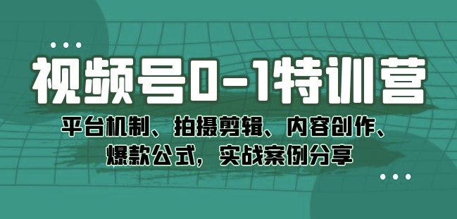 视频号0-1特训营：平台机制、拍摄剪辑、内容创作、爆款公式，实战案例分享-葛仙仙资源库