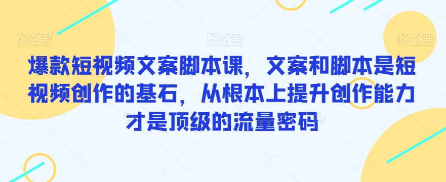爆款短视频文案脚本课，文案和脚本是短视频创作的基石，从根本上提升创作能力才是顶级的流量密码-葛仙仙资源库