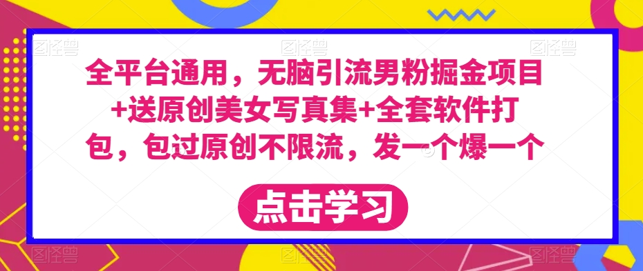 全平台通用，无脑引流男粉掘金项目+送原创美女写真集+全套软件打包，包过原创不限流，发一个爆一个【揭秘】-葛仙仙资源库