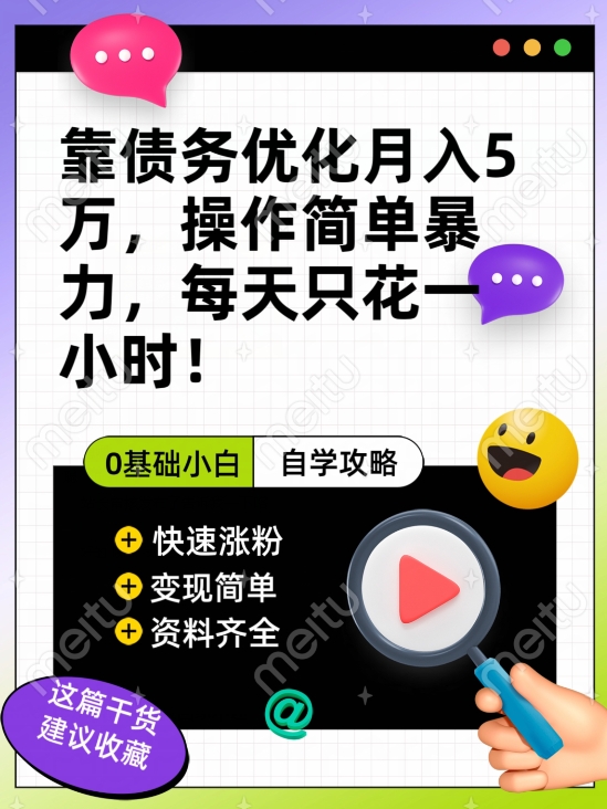 靠债务优化月入五万，每天只要花两个小时，多种方式轻松变现【揭秘】-葛仙仙资源库