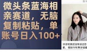 微头条蓝海相亲赛道,无脑复制粘贴,单账号日入100+-葛仙仙资源库