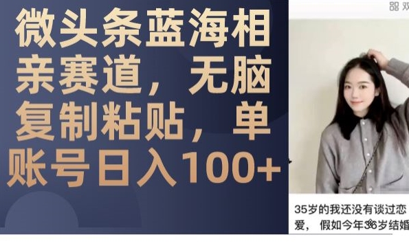 微头条蓝海相亲赛道，无脑复制粘贴，单账号日入100+-葛仙仙资源库