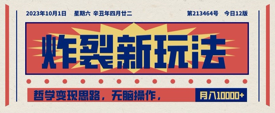 炸裂新玩法，哲学变现思路，无脑操作，只靠单人月入10000+【揭秘】-葛仙仙资源库