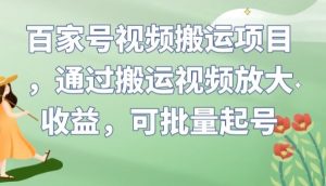 百家号视频搬运项目,通过搬运视频放大收益,可批量起号【揭秘】-葛仙仙资源库
