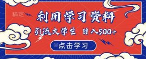 利用学习资料引流大学生粉,靠虚拟资源日入500+【揭秘】-葛仙仙资源库