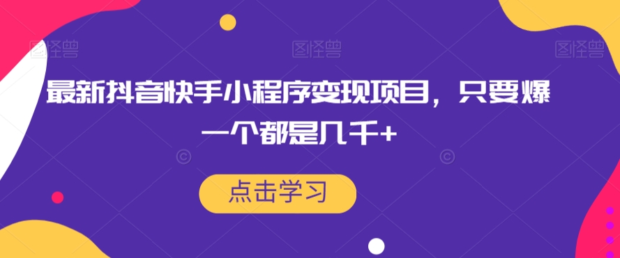 最新抖音快手小程序变现项目，只要爆一个都是几千+-葛仙仙资源库