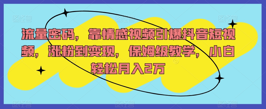 流量密码，靠情感视频引爆抖音短视频，涨粉到变现，保姆级教学，小白轻松月入2万【揭秘】-葛仙仙资源库