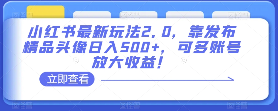 小红书最新玩法2.0，靠发布精品头像日入500+，可多账号放大收益！【揭秘】-葛仙仙资源库
