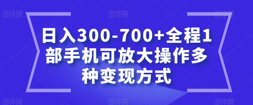 日入300-700+全程1部手机可放大操作多种变现方式【揭秘】-葛仙仙资源库