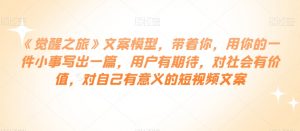 《觉醒之旅》文案模型,带着你,用你的一件小事写出一篇,用户有期待,对社会有价值,对自己有意义的短视频文案-葛仙仙资源库