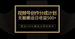 最新视频号创作分成计划,无脑搬运一天收益500+,100%搬运过原创技巧【揭秘】-葛仙仙资源库
