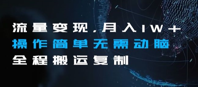 流量变现，月入1W+操作简单无需动脑全程搬运复制【揭秘】-葛仙仙资源库