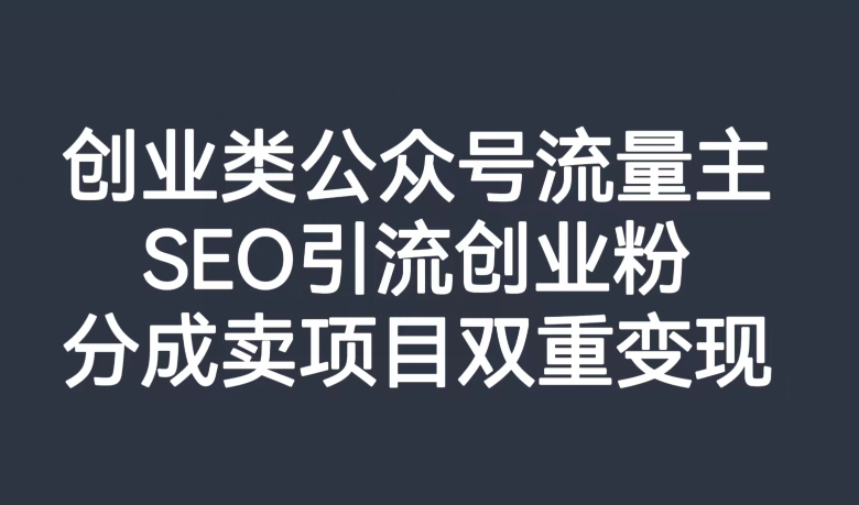 创业类公众号流量主，SEO引流创业粉，分成卖项目双重变现【揭秘】-葛仙仙资源库