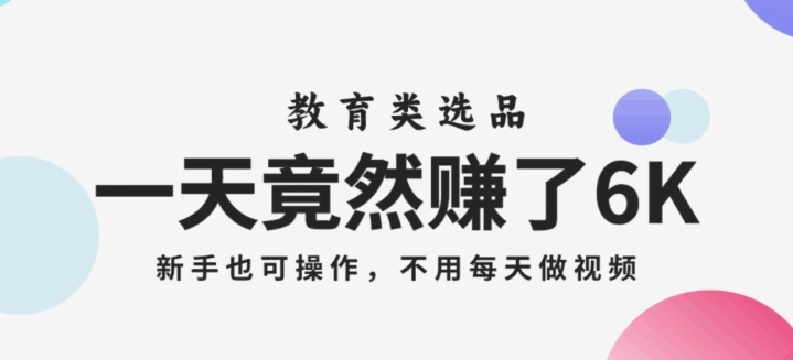一天竟然赚了6000多，教育类选品，新手也可操作，更不用每天做短视频【揭秘】-葛仙仙资源库
