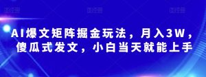 AI爆文矩阵掘金玩法,月入3W,傻瓜式发文,小白当天就能上手【揭秘】-葛仙仙资源库