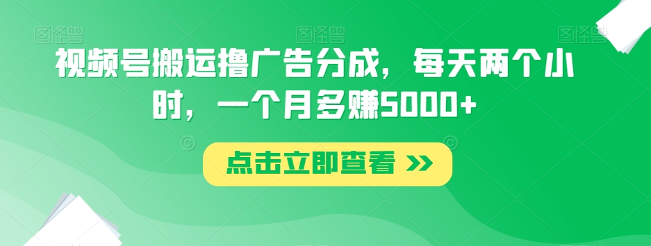 视频号搬运撸广告分成，每天两个小时，一个月多赚5000+-葛仙仙资源库
