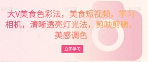 大V美食色彩法,美食短视频,学习相机,清晰透亮灯光法,剪映剪辑,美感调色-葛仙仙资源库