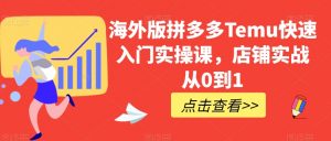 海外版拼多多Temu快速入门实操课,店铺实战从0到1-葛仙仙资源库