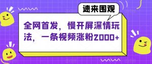 全网首发，慢开屏深情玩法，一条视频涨粉2000+【揭秘】-葛仙仙资源库