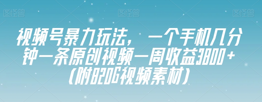 视频号暴力玩法，一个手机几分钟一条原创视频一周收益3800+（附820G视频素材）-葛仙仙资源库