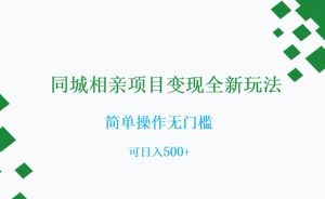 同城相亲项目变现全新玩法，简单操作无门槛，可日入500+【揭秘】-葛仙仙资源库