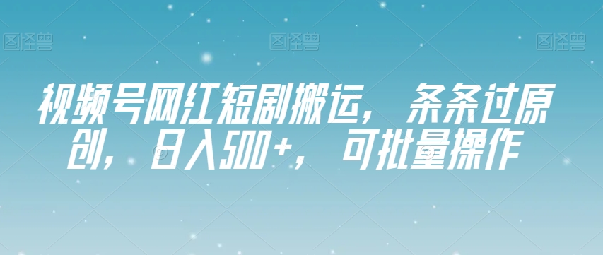 视频号网红短剧搬运，条条过原创，日入500+，可批量操作【揭秘】-葛仙仙资源库