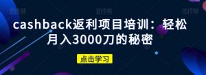 cashback返利项目培训：轻松月入3000刀的秘密-葛仙仙资源库