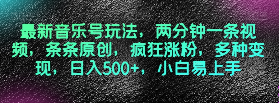 最新音乐号玩法，两分钟一条视频，条条原创，疯狂涨粉，多种变现，日入500+，小白易上手【揭秘】-葛仙仙资源库