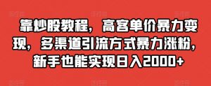 靠炒股教程，高客单价暴力变现，多渠道引流方式暴力涨粉，新手也能实现日入2000+【揭秘】-葛仙仙资源库