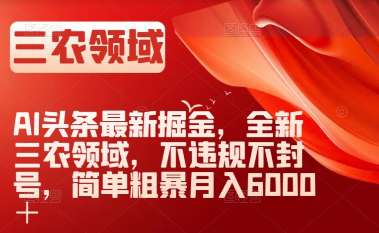AI头条最新掘金，全新三农领域，不违规不封号，简单粗暴月入6000＋【揭秘】-葛仙仙资源库