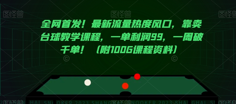 全网首发！最新流量热度风口，靠卖台球教学课程，一单利润99，一周破千单！（附100G课程资料）-葛仙仙资源库