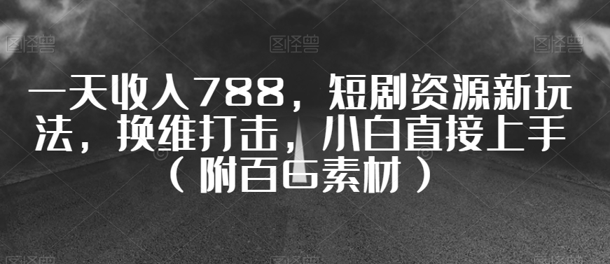 一天收入788，短剧资源新玩法，换维打击，小白直接上手（附百G素材）【揭秘】-葛仙仙资源库