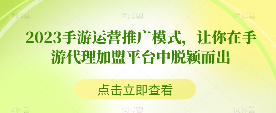 2023手游运营推广模式，让你在手游代理加盟平台中脱颖而出-葛仙仙资源库