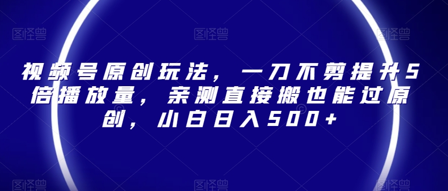 视频号原创玩法，一刀不剪提升5倍播放量，亲测直接搬也能过原创，小白日入500+【揭秘】-葛仙仙资源库