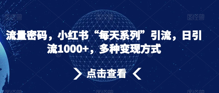 流量密码，小红书“每天系列”引流，日引流1000+，多种变现方式【揭秘】-葛仙仙资源库