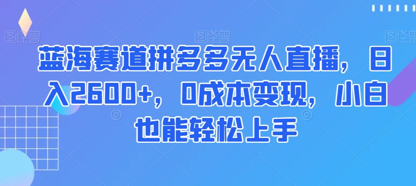 蓝海赛道拼多多无人直播，日入2600+，0成本变现，小白也能轻松上手【揭秘】-葛仙仙资源库