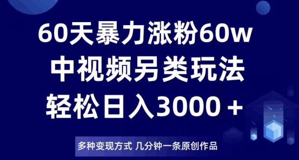 60天暴力涨粉60W，中视频另类玩法，日入3000＋，几分钟一条原创作品多种变现方式-葛仙仙资源库