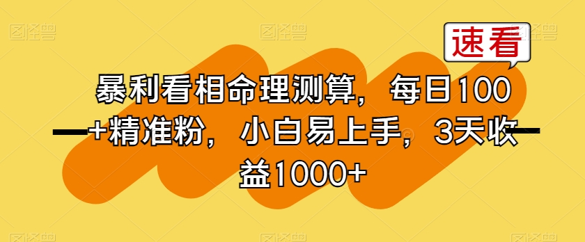 暴利看相命理测算，每日100+精准粉，小白易上手，3天收益1000+【揭秘】-葛仙仙资源库