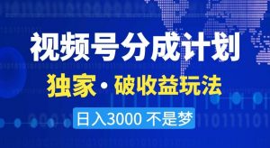 视频号分成计划，独家·破收益玩法，日入3000不是梦【揭秘】-葛仙仙资源库