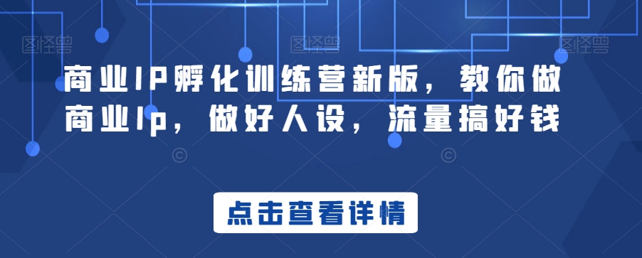 商业IP孵化训练营新版，教你做商业Ip，做好人设，流量搞好钱-葛仙仙资源库
